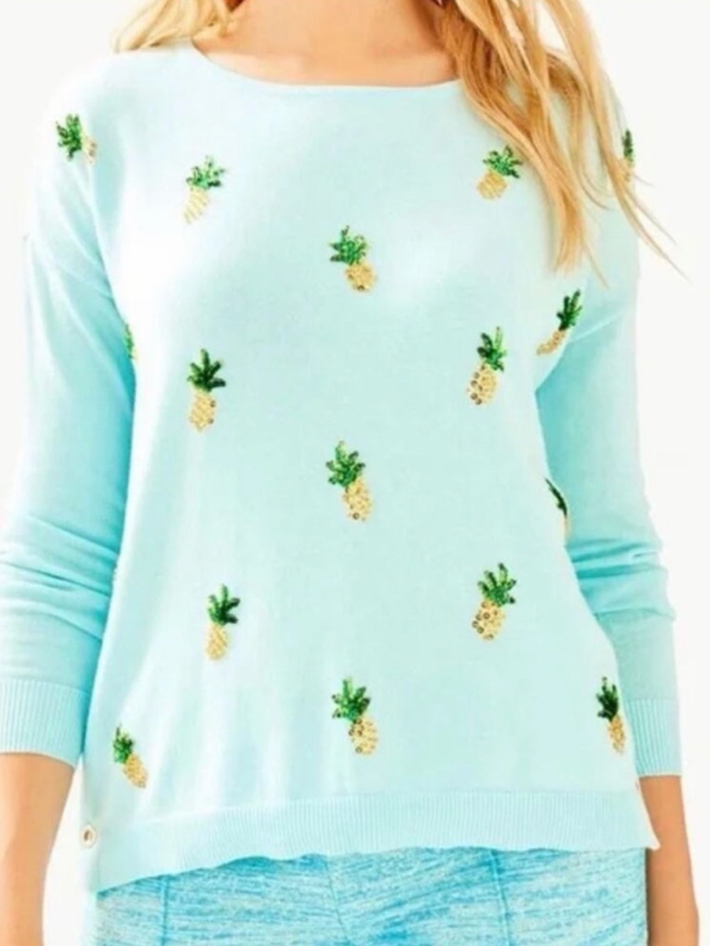 Lilly Pulitzer Caralynn Sweater Whisper Blue Tossed Pineapple